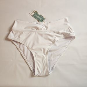 SHEKINI Women's High Waist  Bikini Bottoms, White, Small NWT